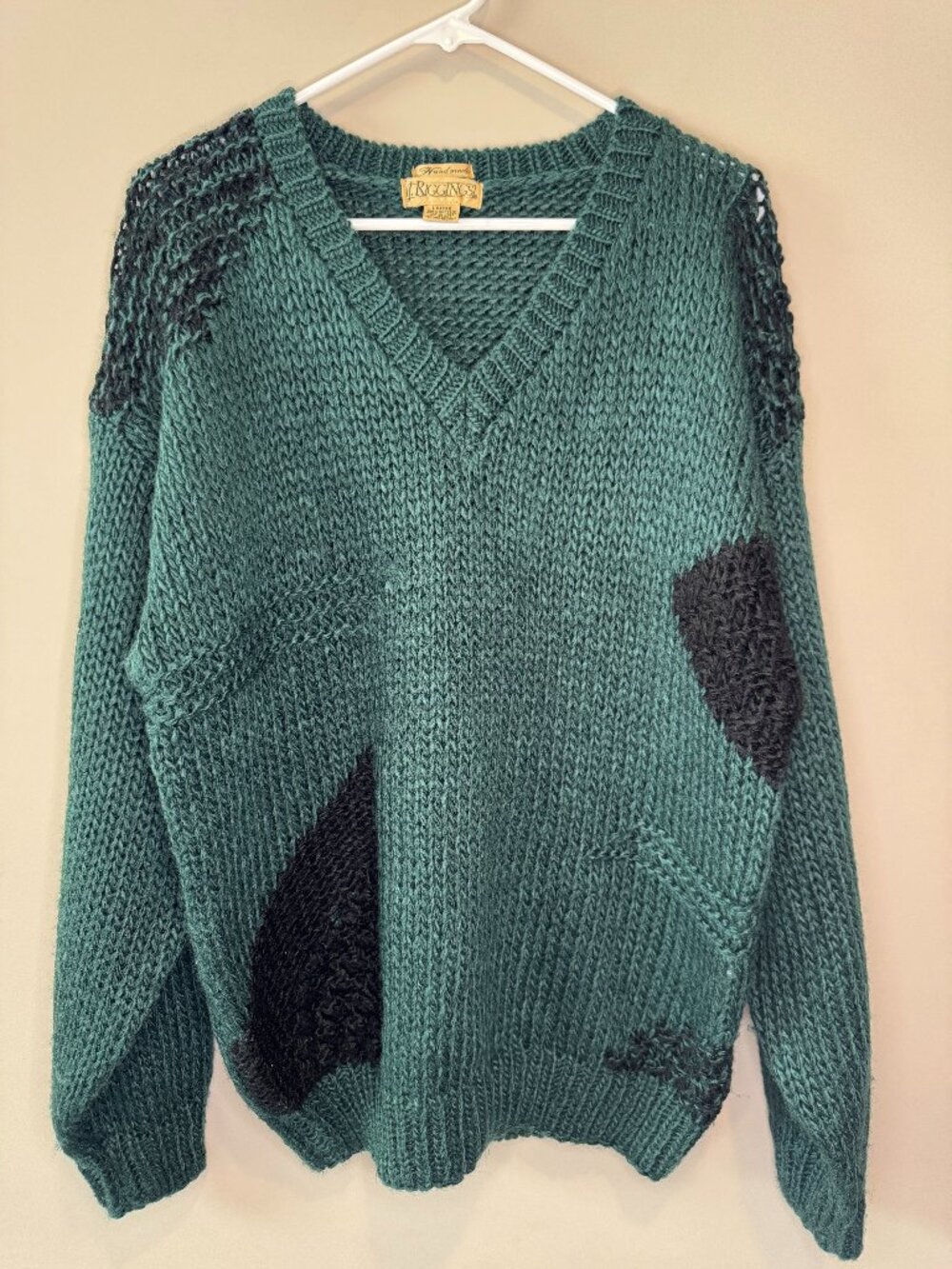 VTG J Riggings Handmade Sweater L Green Chunky Knit 90s Grunge Oversized